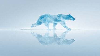 Fototapeta premium Geometric Polar Bear Sculpture with Reflection on Ice