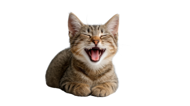 Happy Tabby Kitten: A delightful tabby kitten expresses pure joy, its wide eyes and open mouth conveying genuine happiness in this charming photo.