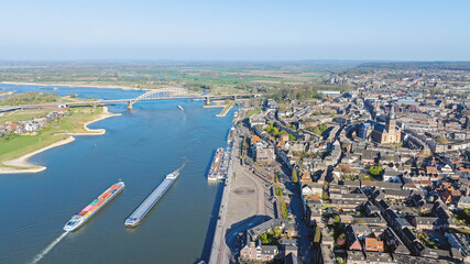 Fototapeta premium Aerial from the historical city Nijmegen with the Stevens church in the Netherlands