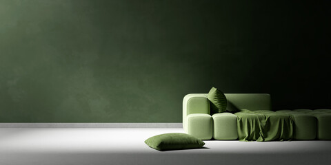 living room interior mock up with modern furnitures. Empty wall mock up in modern interior design. 3D illustration