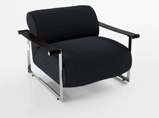 Modern dark blue armchair isolated on white background, 3d illustration