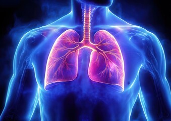 Anatomy Illustration of Human Lungs and Chest Pain in Male Torso Medical Healthcare Art