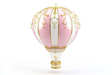 Fototapeta premium 3D pink and white hot air balloon with gold