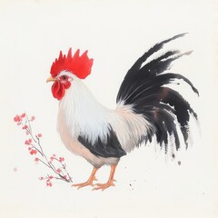 Fototapeta premium Watercolor Rooster Painting Minimalist Illustration Cute Animal Art