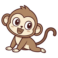 Happy Monkey Cartoon Sitting With Transparent Background In Art Style