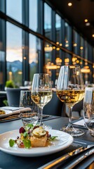 Elegant tasting menu experience fine dining restaurant closeup photography subtle lighting intimate setting sophistication concept