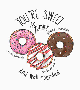 Naklejki sweet slogan and donut flavors vector illustration