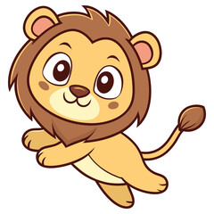 Cartoon Lion Cub Running with Joyful Expression on Transparent Background