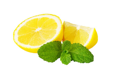 Lemon and mint on transparent background: refreshing citrus and herb combination