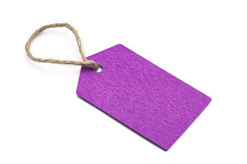 A vibrant purple tag with a string ideal for labeling