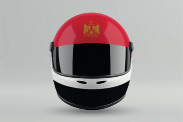 Front view of racing helmet featuring Egypt flag colors