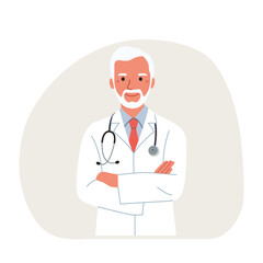 Fototapeta premium Doctor man crossed his arms isolated. Vector flat style cartoon illustration