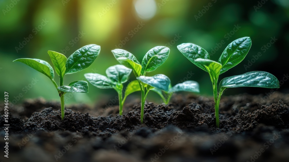 Poster green seedlings clustering in rich earth representing collaborative growth,shared success