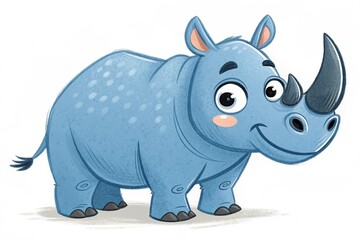 Obraz premium Cute Blue Rhino Character isolated on white background. A playful blue rhino cartoon character isolated on a white background, perfect for children s illustrations or educational designs