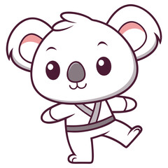 Cartoon Koala Bear in Martial Arts Stance With White Belt Isolated on White