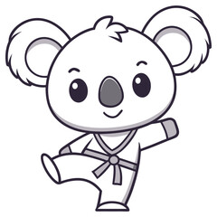 Cartoon Koala Doing Karate with Kimono Outfit on White Transparent Background