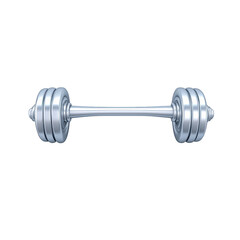 Fototapeta premium shiny silver dumbbell with multiple weight plates is centered on plain background, symbolizing strength and fitness. metallic finish reflects light, highlighting its sleek design