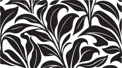 Fototapeta premium Botanical Black and White, A Seamless Pattern of Stylized Leaves, Offering a Classic and Elegant Design Element for Diverse Creative Applications.