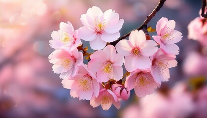 Obraz premium soft pink cherry blossoms in full bloom with a blurred background