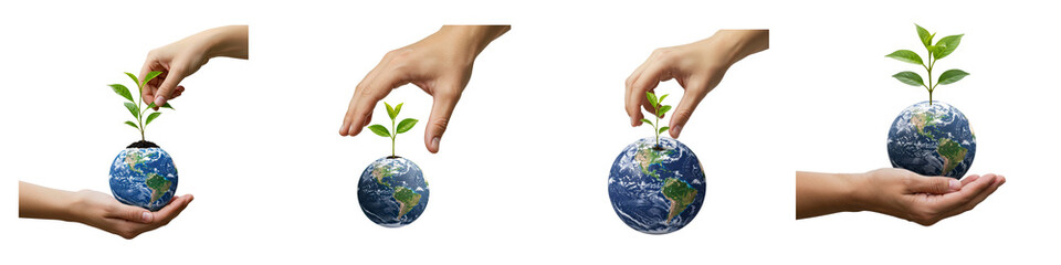Hand Planting Sprout in Earth Globe – Eco Concept