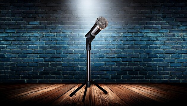 stand up comedy stage microphone background brick wall concept banner open mic for monologue generation ai