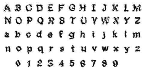 Grunge Gothic Alphabet with Numbers and Symbols