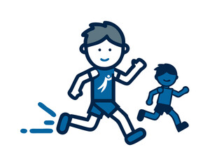 Two children running happily in a playful illustration  