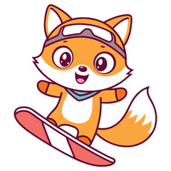 Cartoon Orange Fox Character Snowboarding with Goggles on Transparent Background