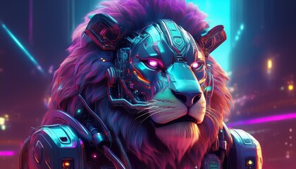 cyborg lion cyberpunk version