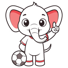Cheerful Elephant Cartoon Holding Soccer Ball Raising Hand on Transparent Background