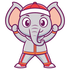 Cheerful Cartoon Elephant Mascot In Tracksuit And Cap With Transparent Background