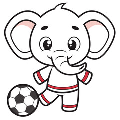 Isolated Cartoon Elephant Kicking Soccer Ball on Transparent Background