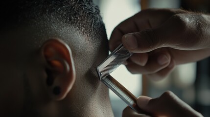 Barber shaping a fresh fade haircut with a straight razor. Featuring precision and skill