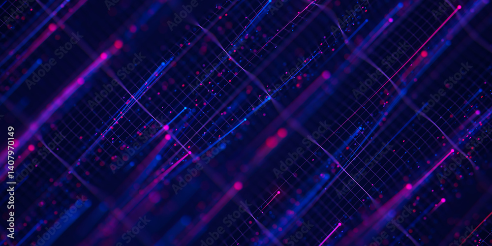 Poster abstract wavy flow of big data in cyber space. quantum computing information stream. digital pathway
