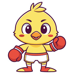 Cartoonish Yellow Chick Boxer Wearing Red Gloves and Boots on White Background