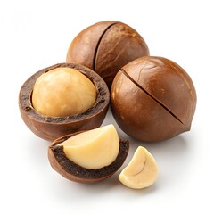 Macadamia nut, ultra-realistic, high detail, high resolution, isolated on pure white background 