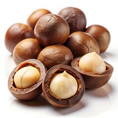 Macadamia nut, ultra-realistic, high detail, high resolution, isolated on pure white background 