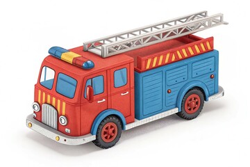 Colorful Toy Fire Truck isolated on white background. A bright, colorful toy fire truck isolated on a white background, ideal for children s playtime or educational themes
