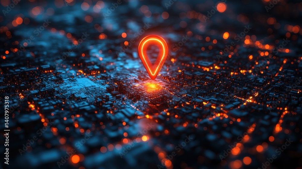 Aufkleber illustration of digital city map,glowing location pin ai tech in gps navigation innovation in delive