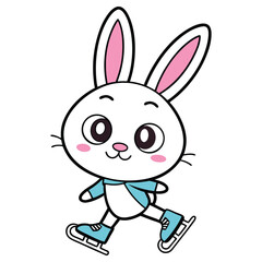 Obraz premium Cartoon White Rabbit Ice Skating with Blue Skates on Transparent Background