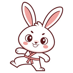 Cute Cartoon White Rabbit Running with Pink Belt on Isolated White Background