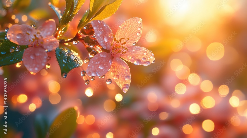 Poster immersive experience showcases beauty of dewdrops on different surfaces capturing reflections,miniat