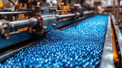 industrial machine extrudes pvc plastic granules into pipe shapes closeup view of raw material processing molten plastic resin shaped into tubing factory workshop setting modern manufacturing