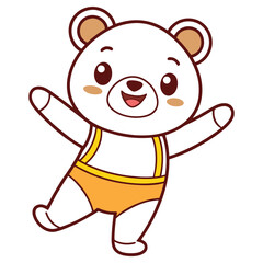 Joyful Bear Cartoon Character with Open Arms Wearing Orange Pants on White Backdrop