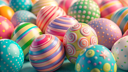 Obraz premium Colorful Easter Eggs with Pastel Details