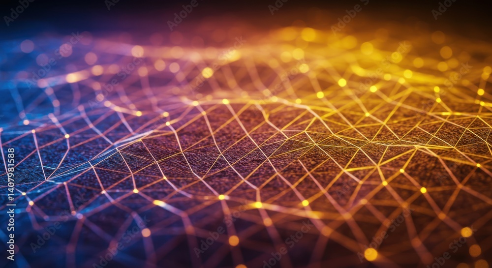 Poster Abstract network connecting data points with glowing lines and nodes