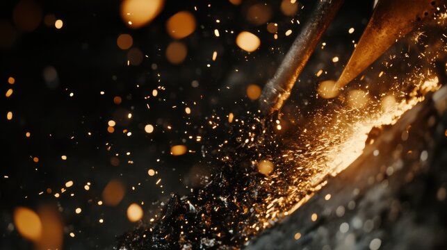 Blacksmith forging molten steel into a custom knife in a workshop. Featuring strength and craftsmanship