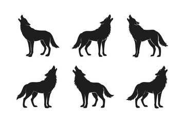 wolf standing howling vector art silhouette
