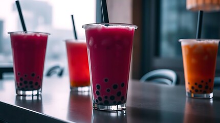 Colorful Bubble Teas with Tapioca Pearls &ndash; Trendy Caf&eacute; Style Beverage Display