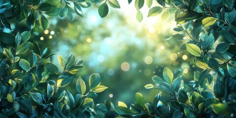 Nature's beauty captured as sunlight filters through lush green leaves in a tranquil forest setting